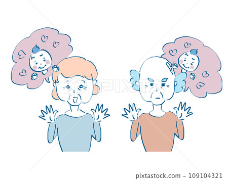 Upper body illustration material of a healthy senior who wants to take care of grandchildren and children 109104321