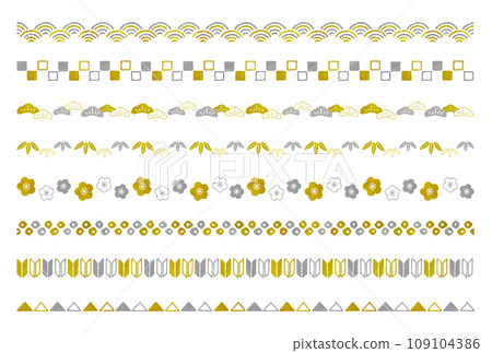 金銀日式花紋裝飾線（手繪風格向量） 109104386