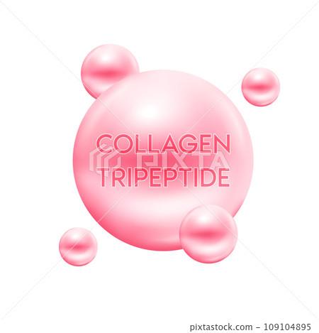 Collagen peptide pink and bubble oxygen serum chemical formula. Beauty treatment nutrition skincare design. Medical and scientific concepts. 3D Vector EPS10. Collagen peptide pink and bubble oxygen serum chemical formula. Beauty treatment nutrition skincare design. Medical and scientific concepts. 3D Vector EPS10. 109104895