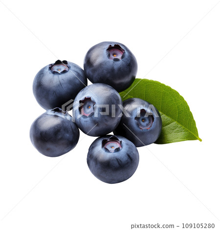 Fresh Blueberries with Green Leaves 109105280