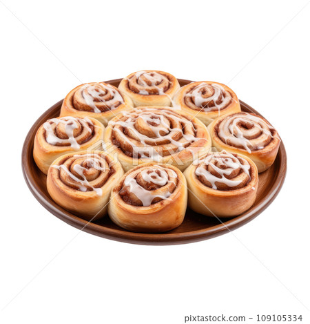 Sweet Spiral Cinnamon Pastries with Drizzled Glaze 109105334