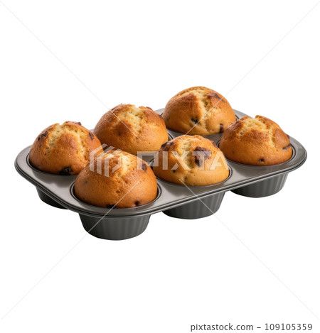 Freshly Baked Muffins in Metal Tray 109105359