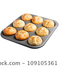Freshly Baked Muffins in Metal Tray 109105361