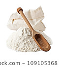 Milled Flour Next to Storage Bag and Spoon 109105368
