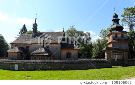 Wooden church in Fundacanarodwa Skansen, Poland 109106091