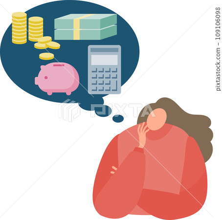 Illustration material of a woman thinking about money 109106098