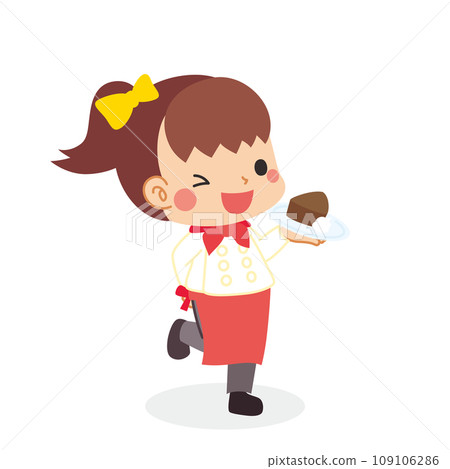 Illustration of a cute little girl holding a chocolate cake Valentine's Day Chocolatier White background Full body 109106286