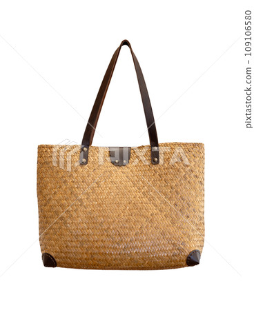 wooden woven bag or wicker bag isolated on white with clipping path wooden woven bag or wicker bag isolated on white with clipping path 109106580