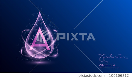 Vitamin A drop pink low poly and structure chemical formula. Medicine science innovative. Multivitamins complex collagen supplement skincare anti aging. Cosmetics nutrition banner design. Vector. Vitamin A drop pink low poly and structure chemical formula. Medicine science innovative. Multivitamins complex collagen supplement skincare anti aging. Cosmetics nutrition banner design. Vector. 109106812
