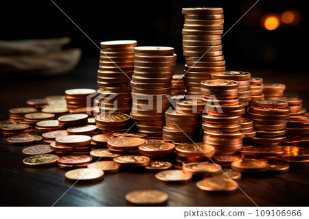 Stacks of gold money coin background. Concept saving money Stacks of gold money coin background. Concept saving money 109106966