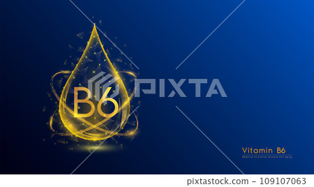 Vitamin B6 drop orange low poly and structure chemical formula. Medicine science innovative. Multivitamins complex collagen supplement skincare anti aging. Cosmetics nutrition banner design. Vector. Vitamin B6 drop orange low poly and structure chemical formula. Medicine science innovative. Multivitamins complex collagen supplement skincare anti aging. Cosmetics nutrition banner design. Vector. 109107063
