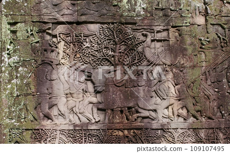 Relief of Bayon Temple, First Corridor, World Heritage Site Angkor Wat 109107495