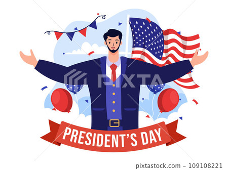 Happy Presidents Day Vector Illustration on 19 February with President America and USA Flag in Flat Cartoon Background Design Happy Presidents Day Vector Illustration on 19 February with President America and USA Flag in Flat Cartoon Background Design 109108221
