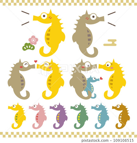 Dragon, seahorse, colorful dragonfly New Year's card material Dragon, seahorse, colorful dragonfly New Year's card material 109108515