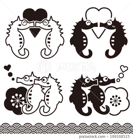 Dragon, seahorse, tatsuno otoshigo silhouette New Year's card material 109108525
