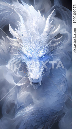 云雾中的白色中国龙插画 109109073