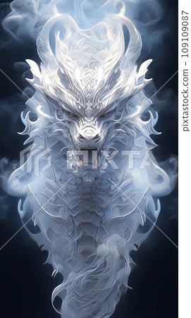 云雾中的白色中国龙插画 109109087