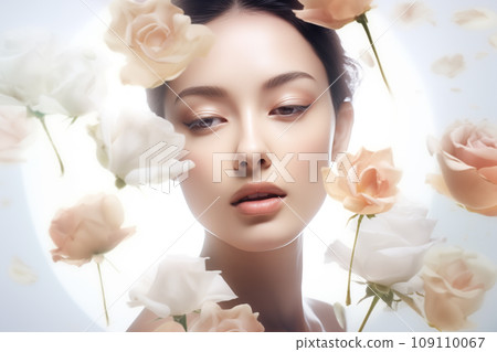 White rose and female beauty image (hair care, skin care, body care, beauty salon) "AI generated image" 109110067