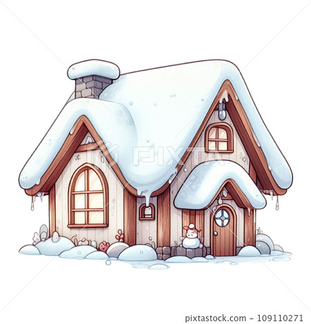 Cute cartoon Christmas house with snow clip art Cute cartoon Christmas house with snow clip art 109110271