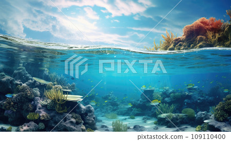 Animals of the underwater sea world. Ecosystem. Colorful tropical fish. Life in the coral reef 109110400