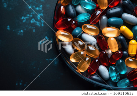 Background filled with various medical pills and health capsules Background filled with various medical pills and health capsules 109110632