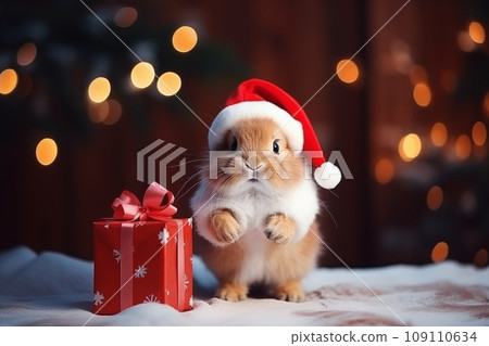 Rabbit dressed as Santa AI image 109110634