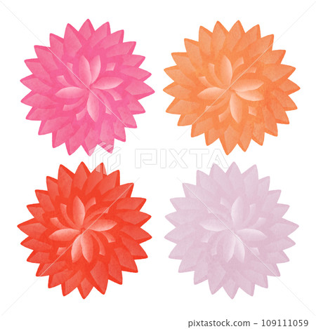 紅色、粉紅色、橙色和淡紫色大麗花的插圖 109111059