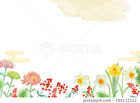 水彩畫新年花卉背景圖 109112122