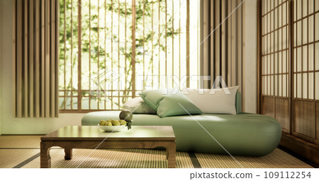 Wooden Arm chair and partition japanese on room tropical interior.3d rendering Wooden Arm chair and partition japanese on room tropical interior.3d rendering 109112254