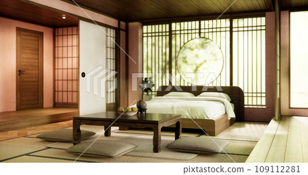 low table and pillow on tatami matfloor room japan style 109112281