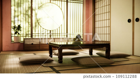 low table and pillow on tatami matfloor room japan style low table and pillow on tatami matfloor room japan style 109112288