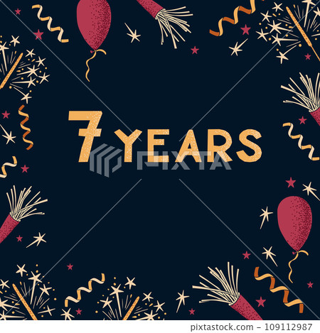 Greeting banner with text 7 years. Dark theme 109112987