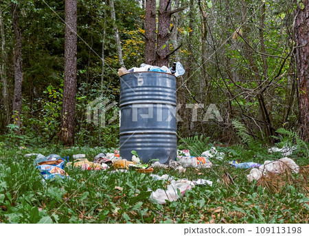 Garbage, scattered litter, rubbish in nature, forest Garbage, scattered litter, rubbish in nature, forest 109113198