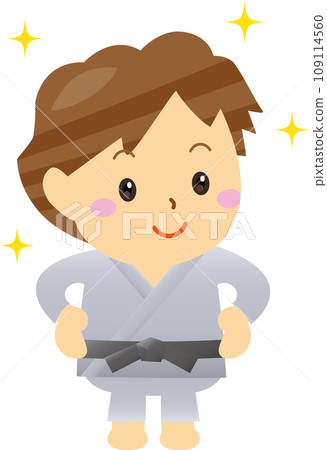 Illustration of a smiling person wearing a judo or karate uniform 109114560