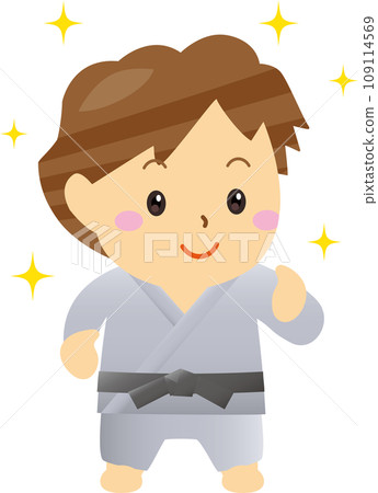 Illustration of a smiling person wearing a judo or karate uniform 109114569