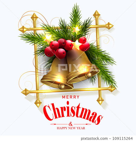 Christmas isolated design element with golden bells in frame Christmas isolated design element with golden bells in frame 109115264
