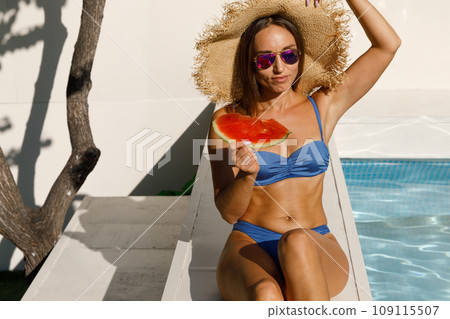 Poolside Chill with a Slice of Watermelon 109115507