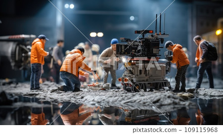 Film crew working in a television studio Film crew working in a television studio 109115968