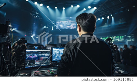 Film crew working in a television studio 109115995