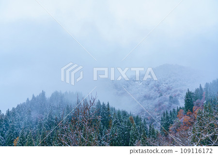 Mountains on a snowy day 109116172