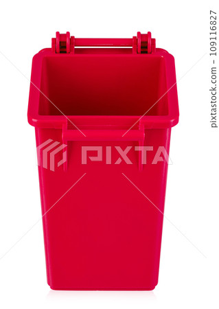 Red recycling bin isolated on white background. Trash bin. File contains clipping path. Red recycling bin isolated on white background. Trash bin. File contains clipping path. 109116827