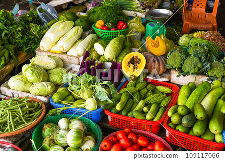 Many vegetables in the Vinh Hai market of Nha Trang Vietnam Many vegetables in the Vinh Hai market of Nha Trang Vietnam 109117066