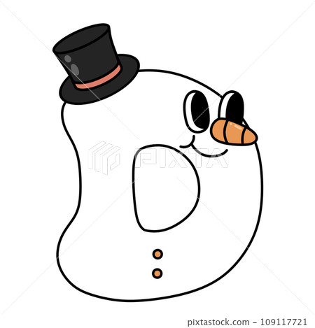 Letter D cute 60s 70s groovy retro vintage smiley snowman cartoon font winter alphabet merry christmas xmas festive clipart 109117721