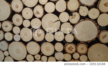 Decorative round wooden wall in hotel 109118166