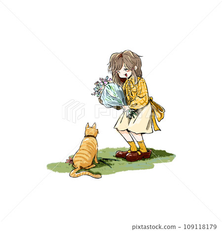 A girl playing with a cat 109118179