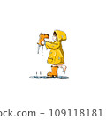 Girls wearing a raincoat 109118181