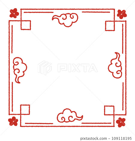chinese new year vintage cloud and flower line frame border for decoration greeting card. 109118195
