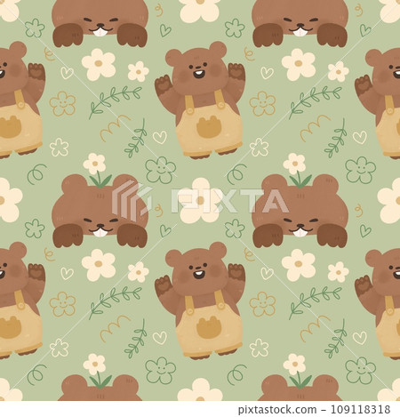 Seamless pattern with cute cartoon animal marmot and flower doodle Watercolor for Happy Groundhog Day2 February printable postcard print greetings card banner poster 109118318