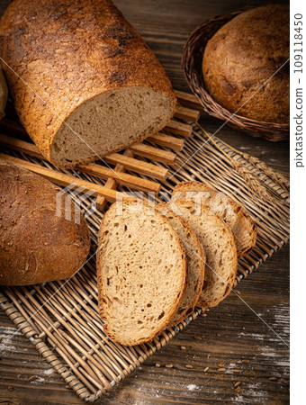 Slices of baked bread 109118450