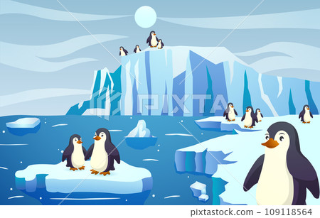 Group of penguin in antarctica scene . Vector . 109118564
